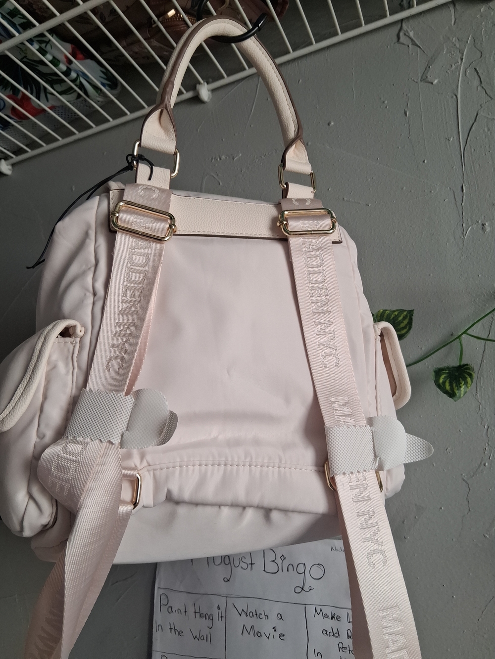 Women’s Cream Nylon Backpack Handbag with Gold Hardware - Picture 2 of 2